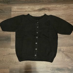 Black knitted button up short sleeve sweater